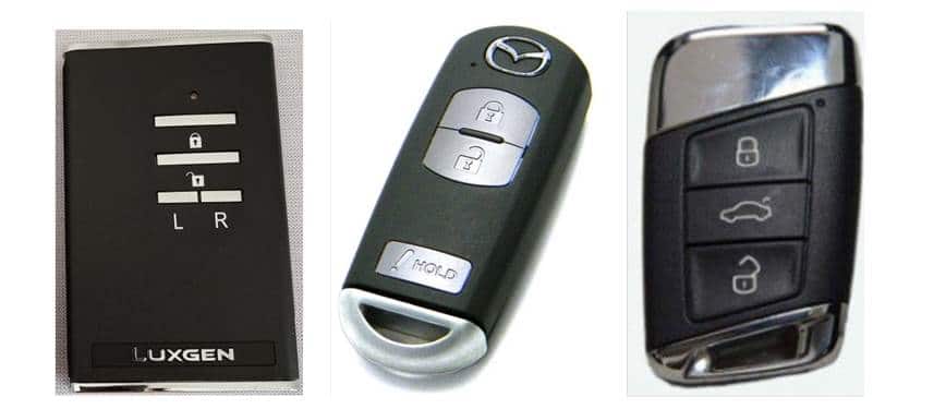 無線感應車鑰(品牌由左由右分別為Luxgen, Mazda, Skoda)：