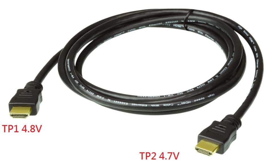 當CABLE SOURCE(TP1)端提供+5V Power Pin 4.8V電壓，SINK (TP2)端必須維持電壓不得低於4.7V，只允許有100mV的壓降。