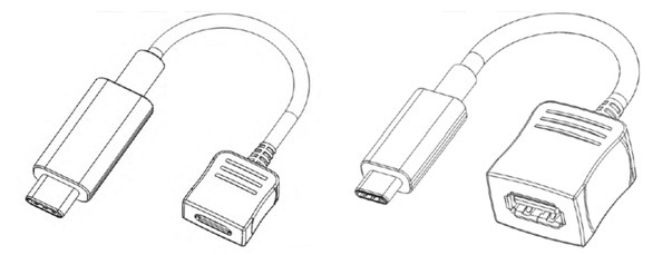 圖一 - 左邊為Type C至USB 2.0 Micro B轉接頭；右邊為Type C至USB 3.1 Standard A轉接頭