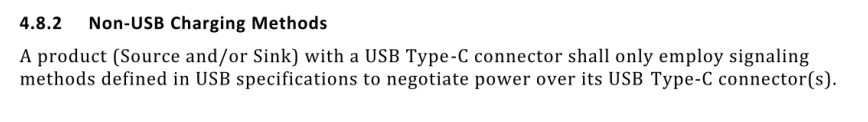 USB Type-C規範提到，如果使用USB Type-C接頭，只能用USB-IF推出的規範來溝通power