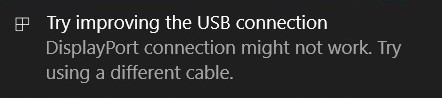當電腦的右下角跳出視窗通知時，問題可能是因為DisplayPort Alternative Mode (替代模式)溝通不成功